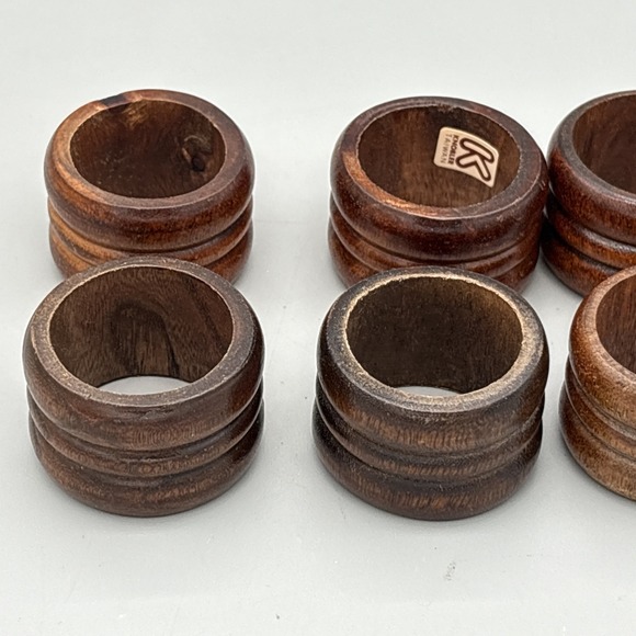 MCM Knobler‎ Wooden Napkin Rings - Set of 8 - Wood Napkin Holders Vintage 1.25" - Picture 4 of 8